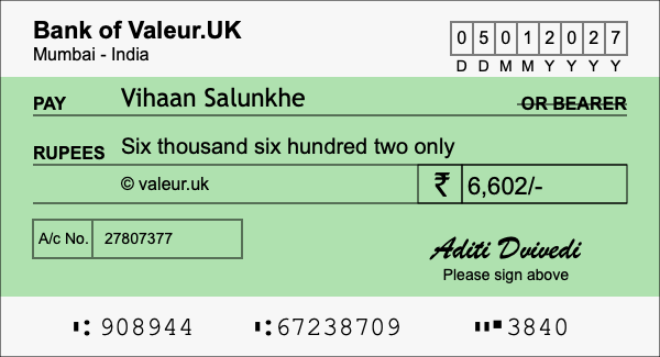 How to write a cheque for 6,602 rupees How to write a cheque for 6,602 rupees