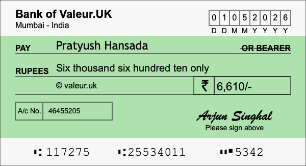 How to write a cheque for 6,610 rupees How to write a cheque for 6,610 rupees