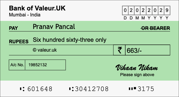 How to write a cheque for 663 rupees
