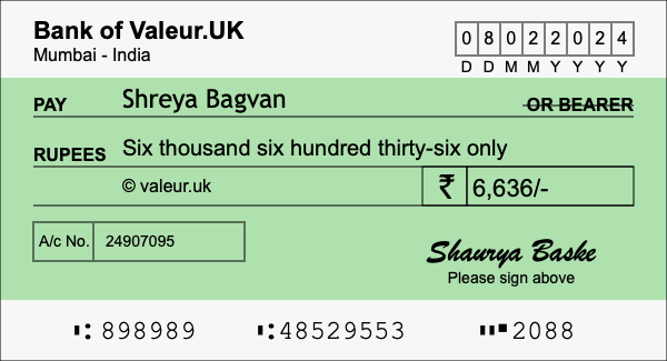 How to write a cheque for 6,636 rupees