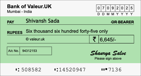 How to write a cheque for 6,645 rupees How to write a cheque for 6,645 rupees