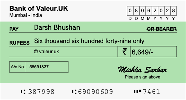 How to write a cheque for 6,649 rupees How to write a cheque for 6,649 rupees
