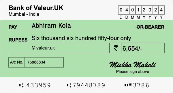 How to write a cheque for 6,654 rupees How to write a cheque for 6,654 rupees
