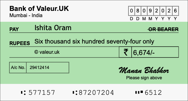 How to write a cheque for 6,674 rupees How to write a cheque for 6,674 rupees
