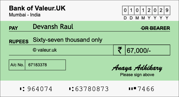 How to write a cheque for 67,000 rupees How to write a cheque for 67,000 rupees