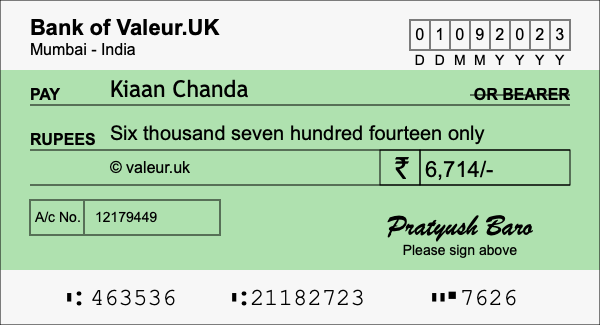 How to write a cheque for 6,714 rupees