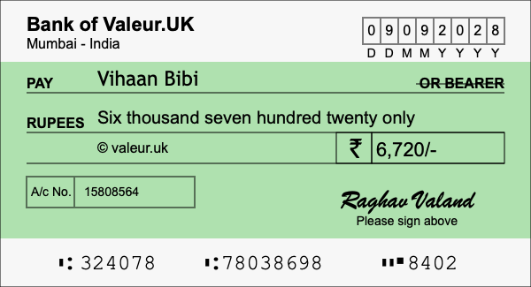 How to write a cheque for 6,720 rupees