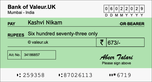 How to write a cheque for 673 rupees