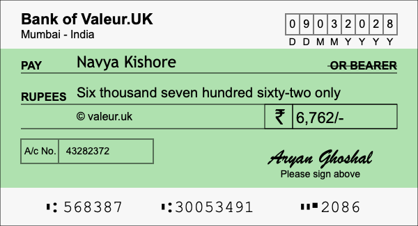 How to write a cheque for 6,762 rupees