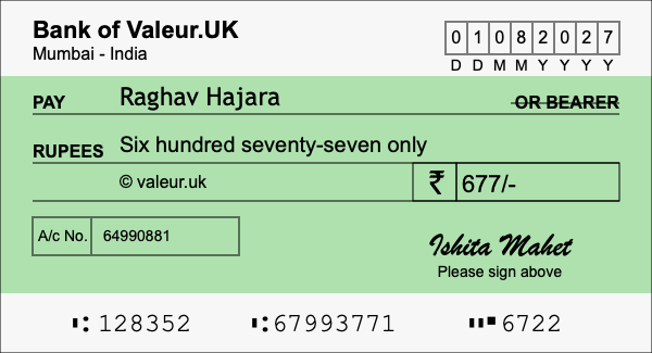 How to write a cheque for 677 rupees