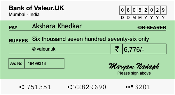 How to write a cheque for 6,776 rupees