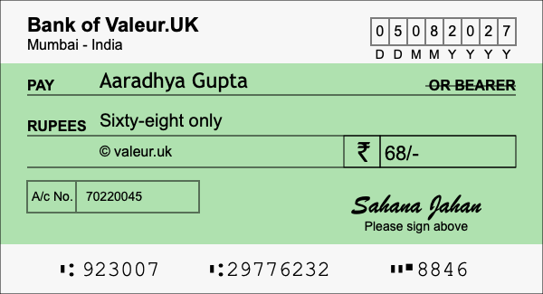 How to write a cheque for 68 rupees