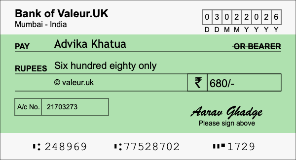 How to write a cheque for 680 rupees