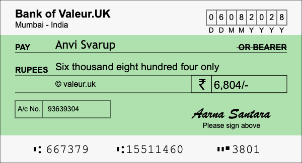 How to write a cheque for 6,804 rupees How to write a cheque for 6,804 rupees