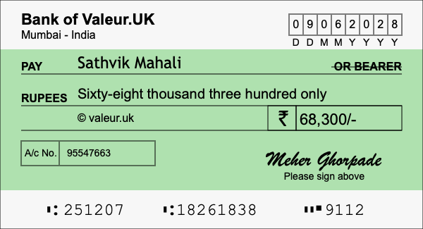 How to write a cheque for 68,300 rupees How to write a cheque for 68,300 rupees