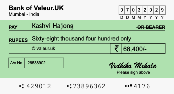 How to write a cheque for 68,400 rupees How to write a cheque for 68,400 rupees