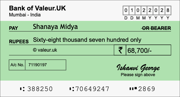 How to write a cheque for 68,700 rupees