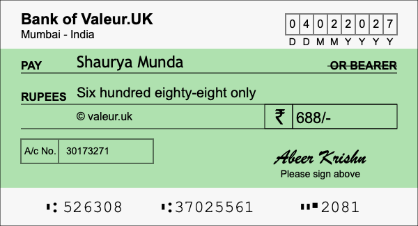 How to write a cheque for 688 rupees How to write a cheque for 688 rupees