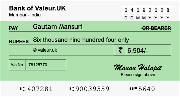 How to write a cheque for 6,904 rupees