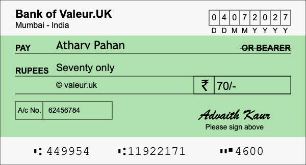 How to write a cheque for 70 rupees How to write a cheque for 70 rupees