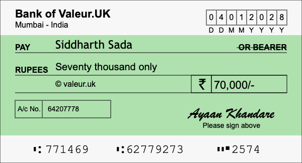 How to write a cheque for 70,000 rupees How to write a cheque for 70,000 rupees