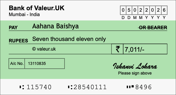 How to write a cheque for 7,011 rupees