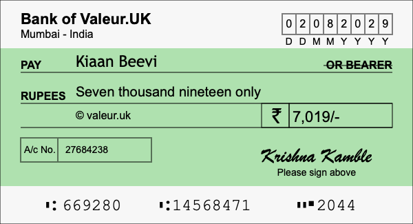 How to write a cheque for 7,019 rupees
