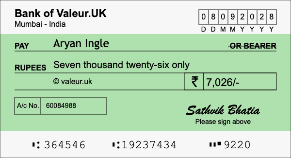 How to write a cheque for 7,026 rupees