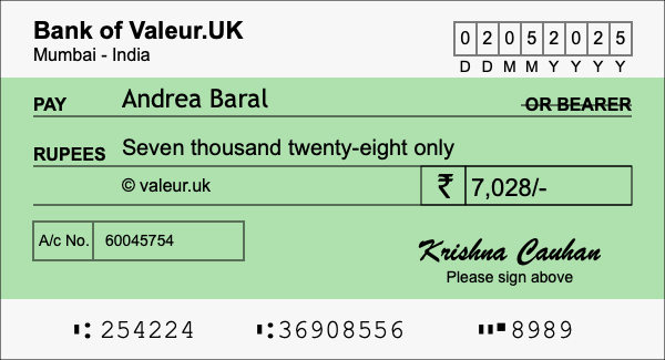 How to write a cheque for 7,028 rupees