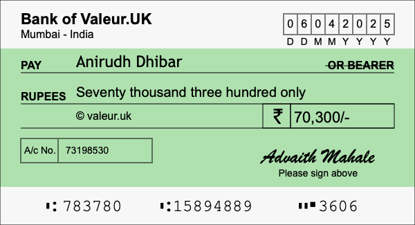 How to write a cheque for 70,300 rupees How to write a cheque for 70,300 rupees