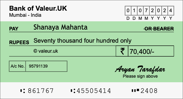 How to write a cheque for 70,400 rupees How to write a cheque for 70,400 rupees
