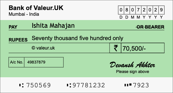 How to write a cheque for 70,500 rupees How to write a cheque for 70,500 rupees