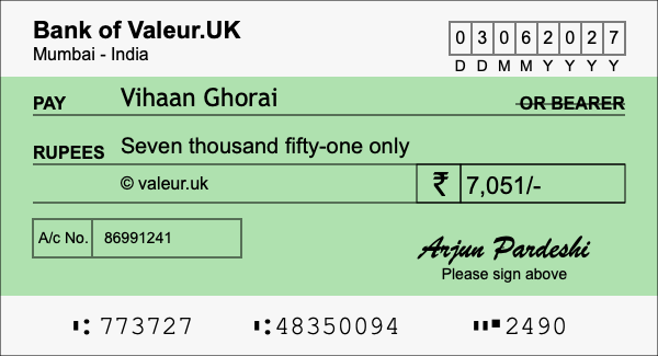 How to write a cheque for 7,051 rupees
