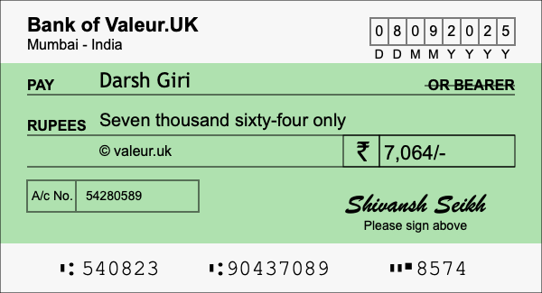 How to write a cheque for 7,064 rupees