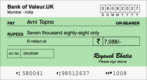 How to write a cheque for 7,088 rupees