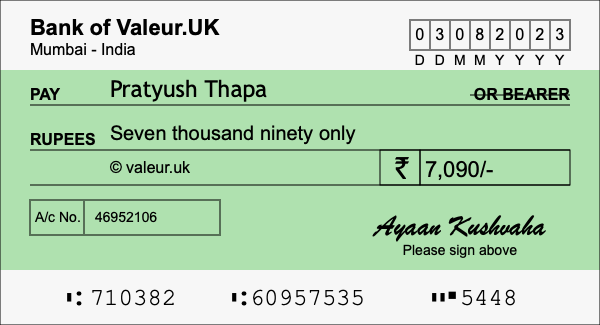 How to write a cheque for 7,090 rupees