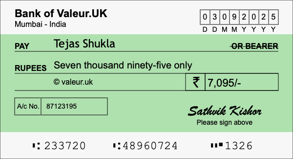How to write a cheque for 7,095 rupees