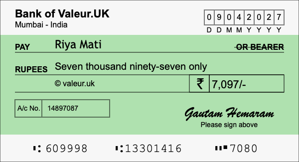 How to write a cheque for 7,097 rupees