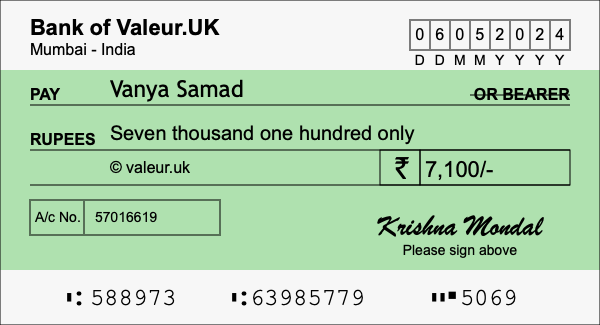 How to write a cheque for 7,100 rupees