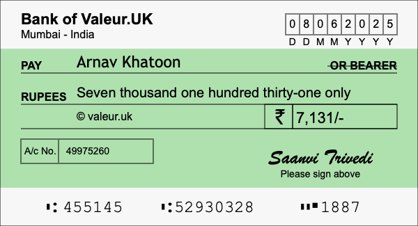 How to write a cheque for 7,131 rupees