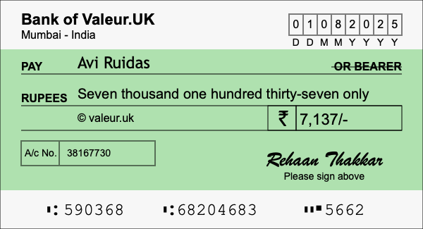 How to write a cheque for 7,137 rupees