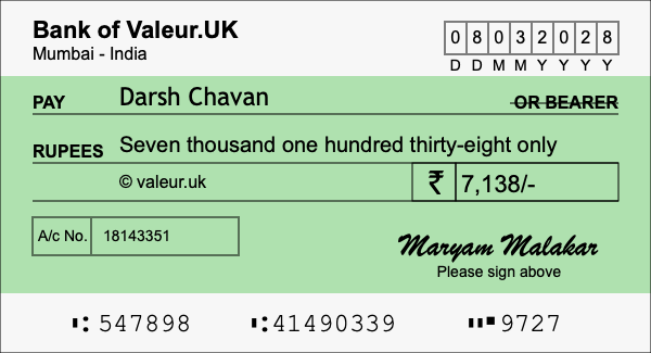 How to write a cheque for 7,138 rupees