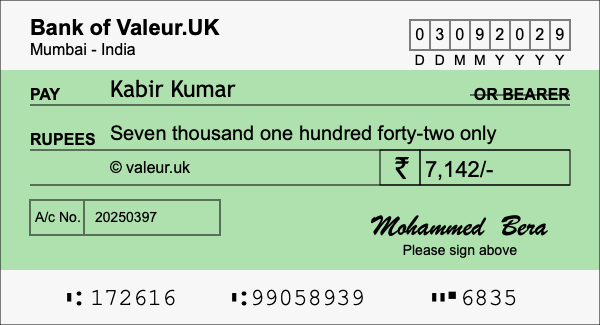 How to write a cheque for 7,142 rupees