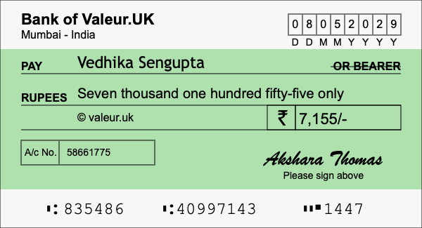How to write a cheque for 7,155 rupees