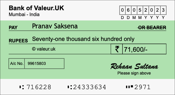 How to write a cheque for 71,600 rupees How to write a cheque for 71,600 rupees