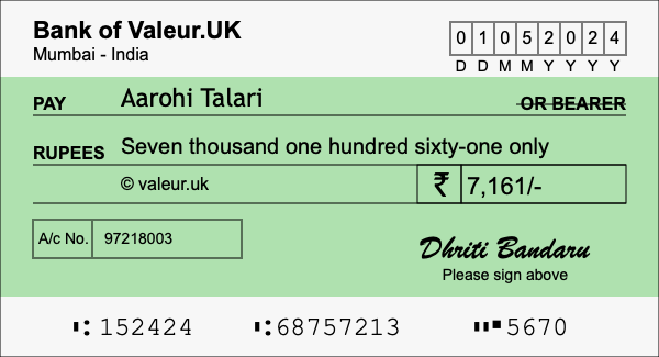 How to write a cheque for 7,161 rupees