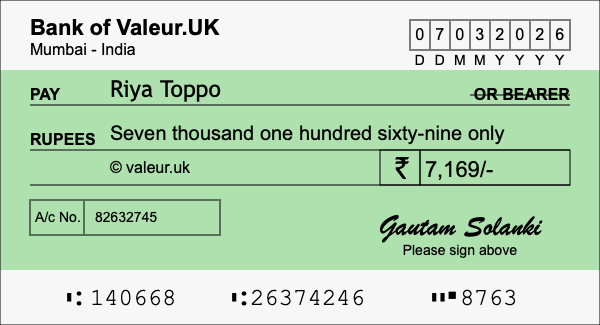 How to write a cheque for 7,169 rupees