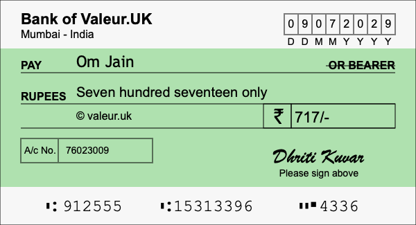 How to write a cheque for 717 rupees