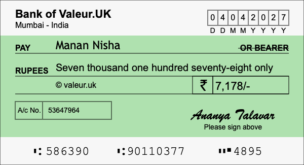 How to write a cheque for 7,178 rupees