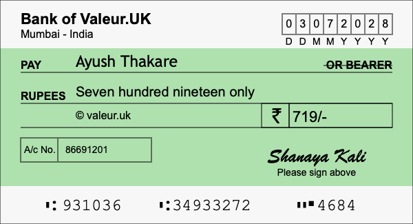 How to write a cheque for 719 rupees